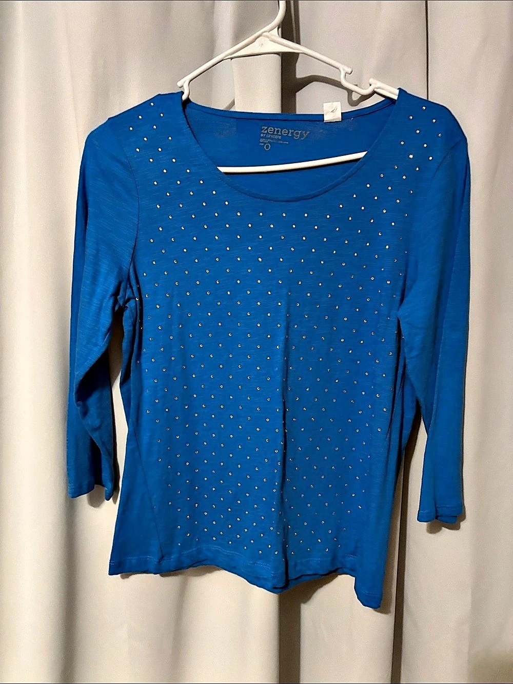 zenergy Long Sleeve Studded Tee in Blue Size 0